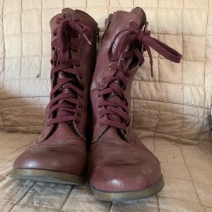 Maroon Lace Up Boots
